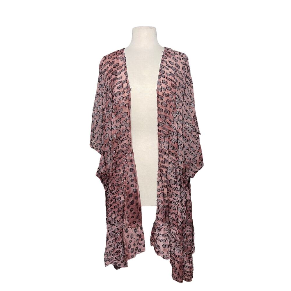 NWT A RARE BIRD Women’s Boho Mauve Pink Metallic Animal Pattern Kimono